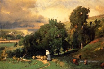 Hillside à Etretet paysage Tonalist George Inness Peinture à l'huile